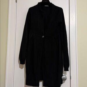 REPEAT Cashmere  Knit Black Drape Front  Long Cardigan Sweater Women's Size S
